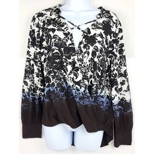 Rock & Republic Shirt Womens Small Long Sleeve Floral Collarless Pullover